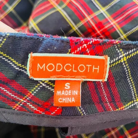 Modcloth Savannah Plaid Tartan Wide Leg Pant Trouser High Rise Holiday Belt Blue - Picture 6 of 11